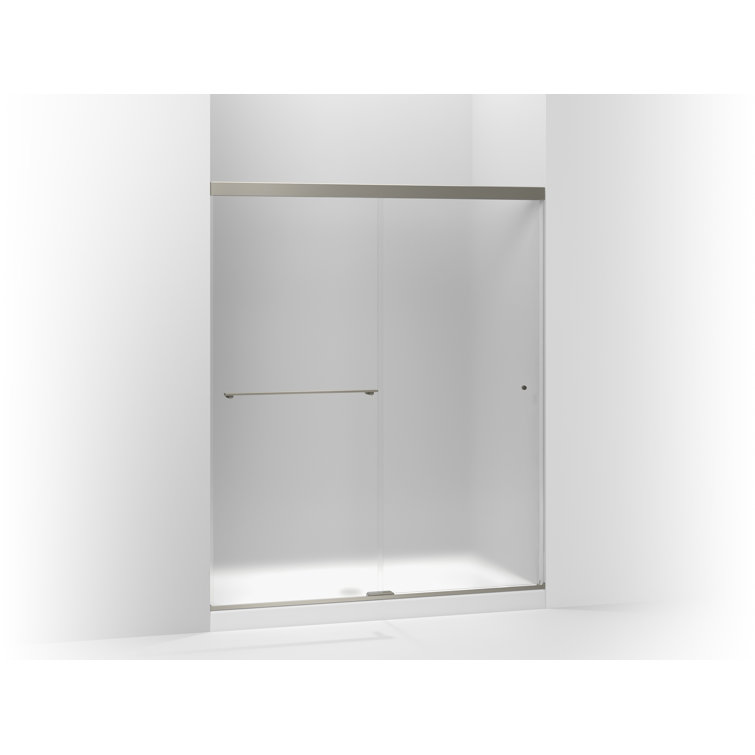 Anodized Brushed Nickel Frameless Sliding Shower Door with Crystal Clear Glass