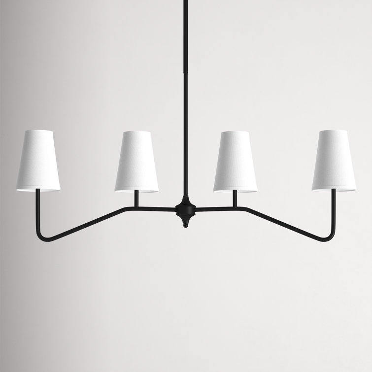 Midcentury Modern Bronze 4-Light Linear Chandelier with White Shades