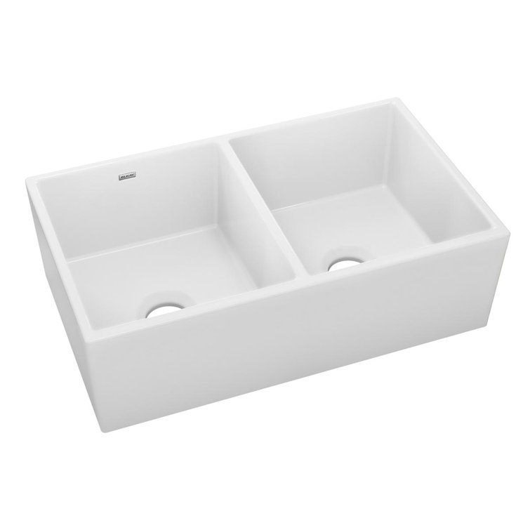 Elkay 33" White Fireclay Double Bowl Farmhouse Sink