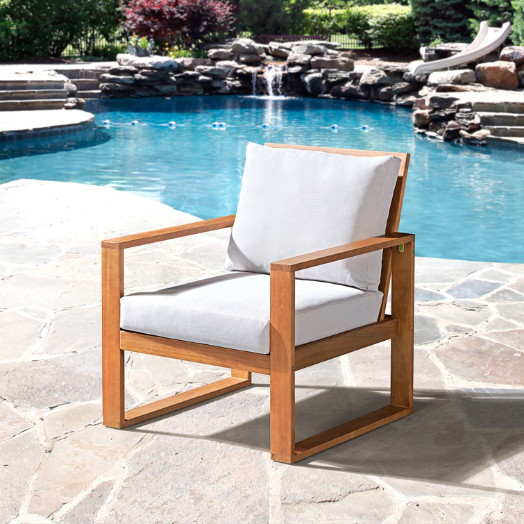 Eucalyptus Wood Outdoor Chair with Gray Cushions