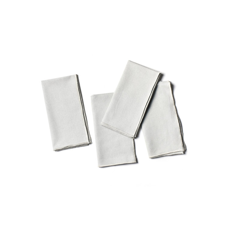 Gray Cotton 4 Piece Napkin Set with Trim Embellishment