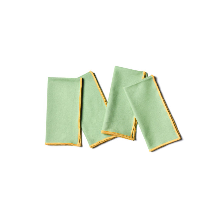 Sage and Brass Cotton Napkin Set with Handstitched Embroidery