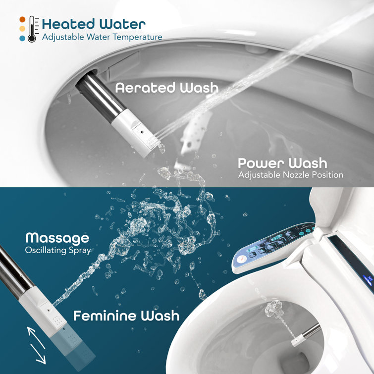 Elongated White Electric Bidet Toilet Seat with Side Panel