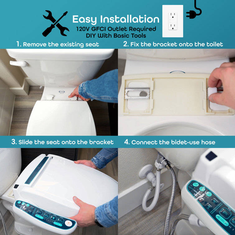 Elongated White Electric Bidet Toilet Seat with Side Panel