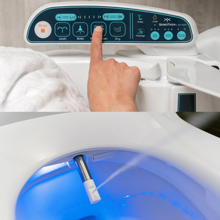 Elongated White Electric Bidet Toilet Seat with Side Panel