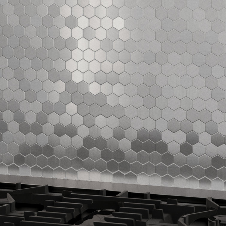 30'' Silver Metal Hexagonal Peel and Stick Backsplash Tile