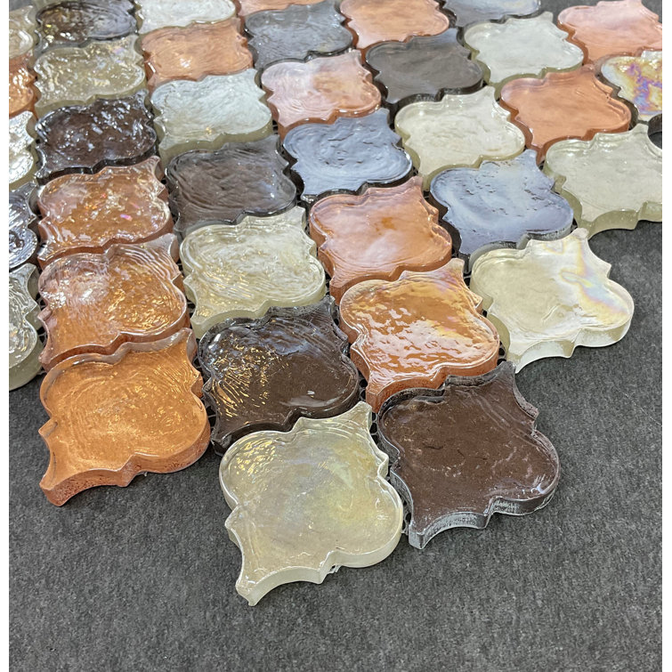 2" x 2.5" Orange Beige Brown Glass Arabesque Mosaic Tile