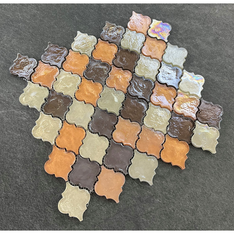 2" x 2.5" Orange Beige Brown Glass Arabesque Mosaic Tile