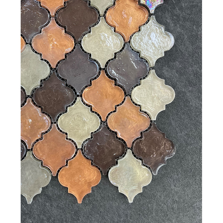 2" x 2.5" Orange Beige Brown Glass Arabesque Mosaic Tile