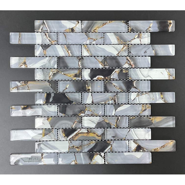 Gray and Gold Glass Mosaic Wall Tile for Bathroom and Kitchen