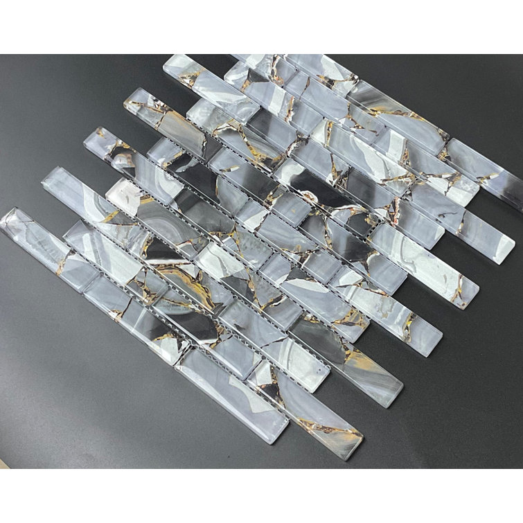 Gray and Gold Glass Mosaic Wall Tile for Bathroom and Kitchen