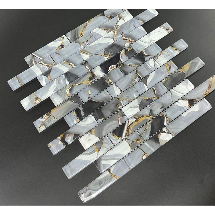 Gray and Gold Glass Mosaic Wall Tile for Bathroom and Kitchen