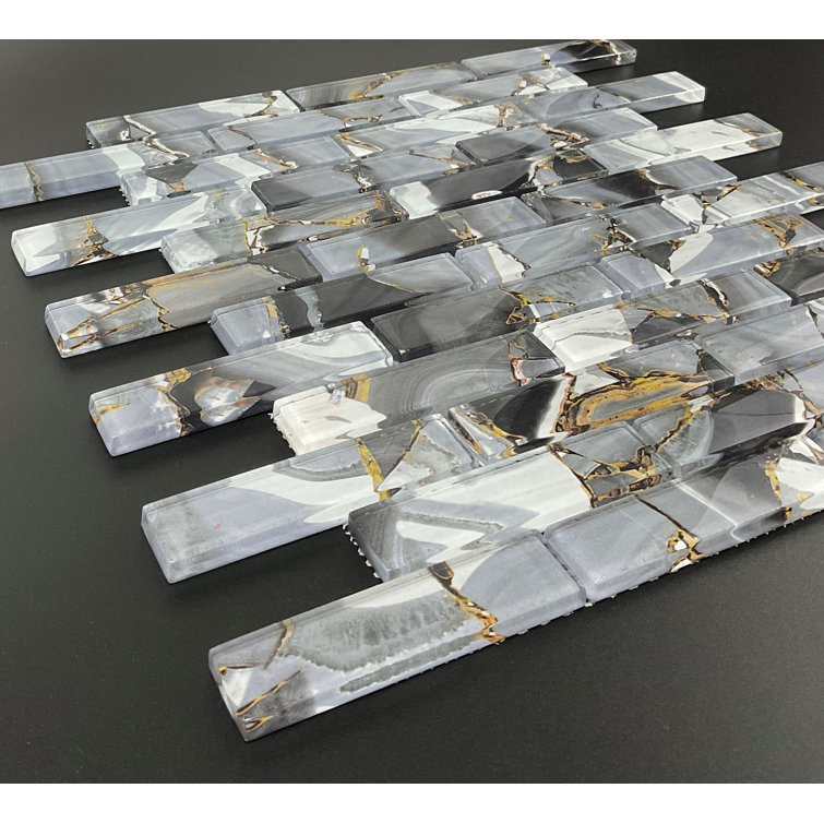 Gray and Gold Glass Mosaic Wall Tile for Bathroom and Kitchen