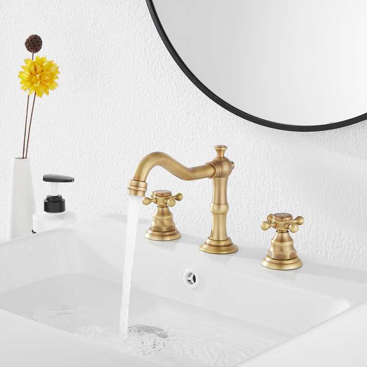 Antique Brass Widespread 2-Handle Bathroom Faucet with Drain Assembly