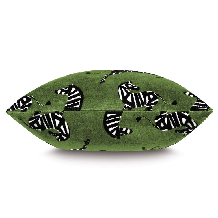Green Velvet Zebra Print Square Throw Pillow