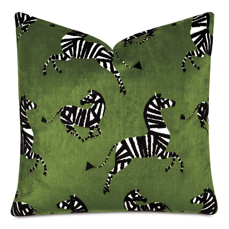 Green Velvet Zebra Print Square Throw Pillow