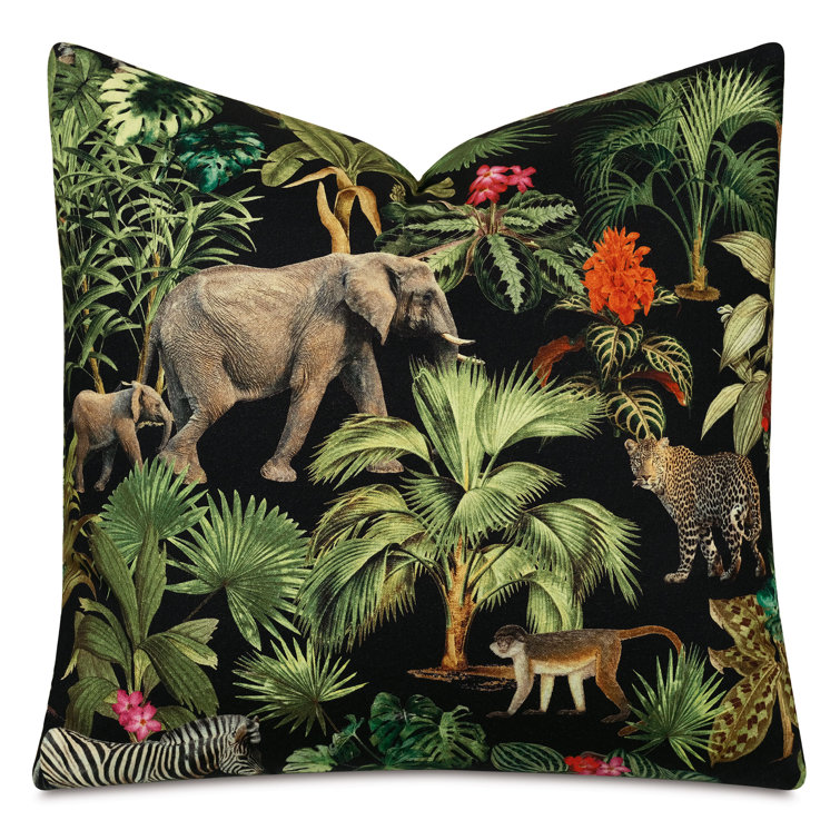 Square Black Cotton Jungle Animal Decorative Pillow