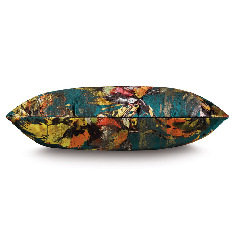 Emerald Green Floral Polyester Lumbar Accent Pillow