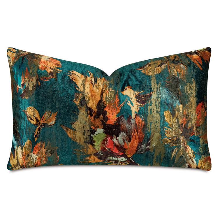 Emerald Green Floral Polyester Lumbar Accent Pillow