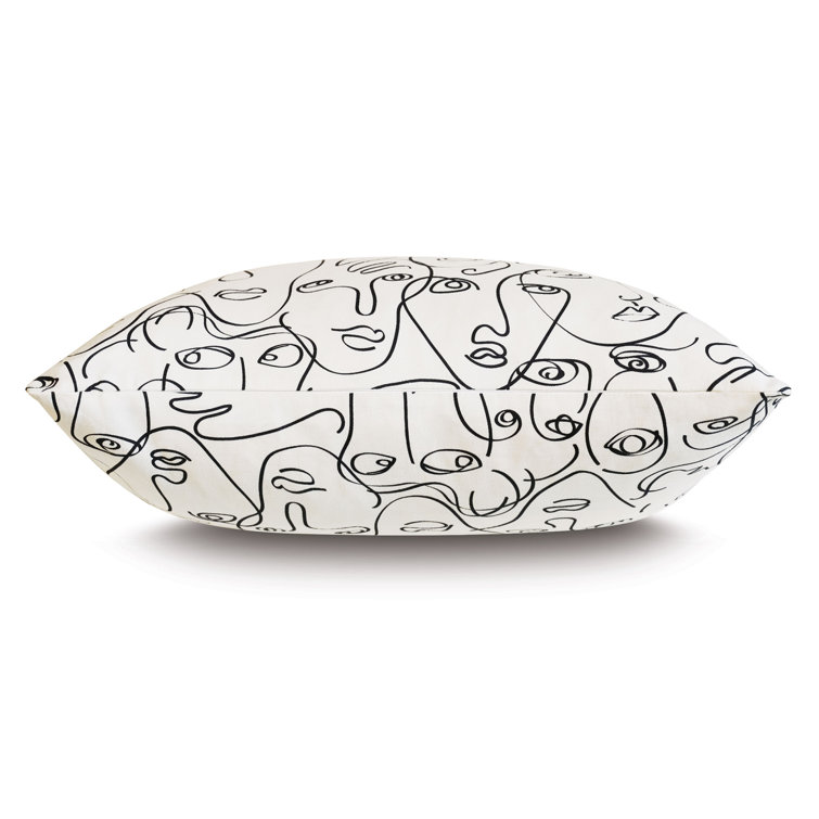 22" x 22" Black and White Cotton Sketch Face Pillow