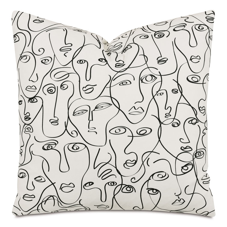 22" x 22" Black and White Cotton Sketch Face Pillow