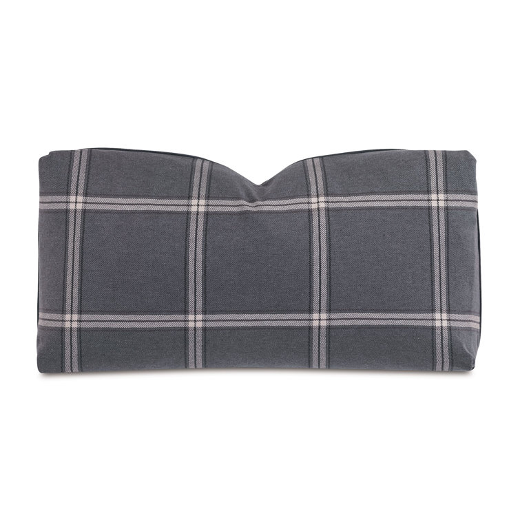 Gray Plaid Cotton Blend Lumbar Accent Pillow with Piped Edges