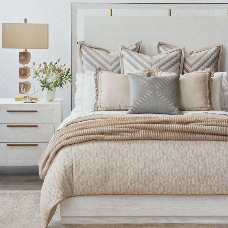 Queen Beige Cotton Blend Chevron Duvet Cover