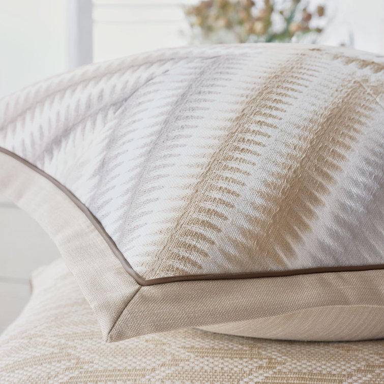 Square Beige and Gray Polyester Throw Pillow with Flanged Edges