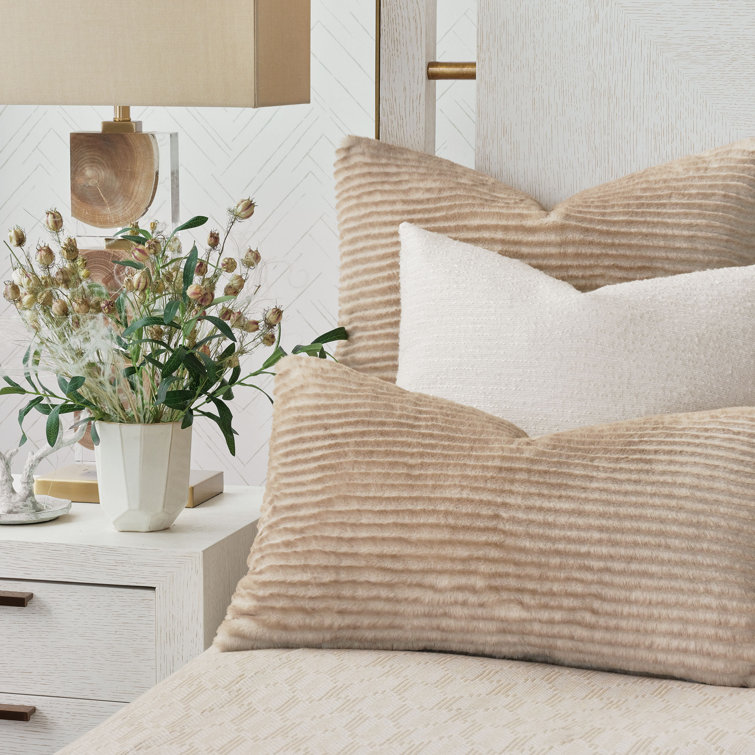 Sandstone Faux Fur Rectangular Lumbar Pillow with Polyester Insert