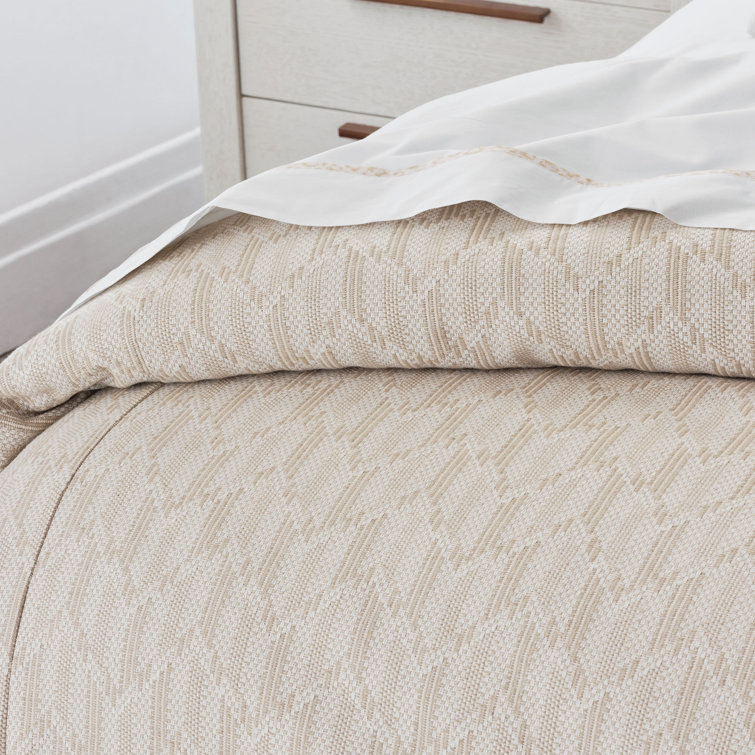 Queen Beige Cotton Blend Chevron Duvet Cover