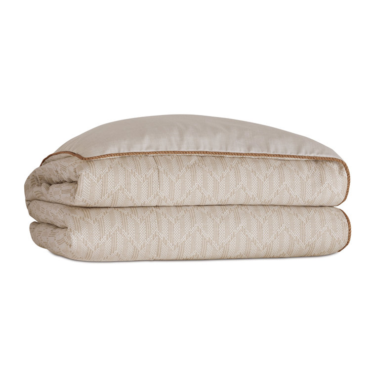 Queen Beige Cotton Blend Chevron Duvet Cover
