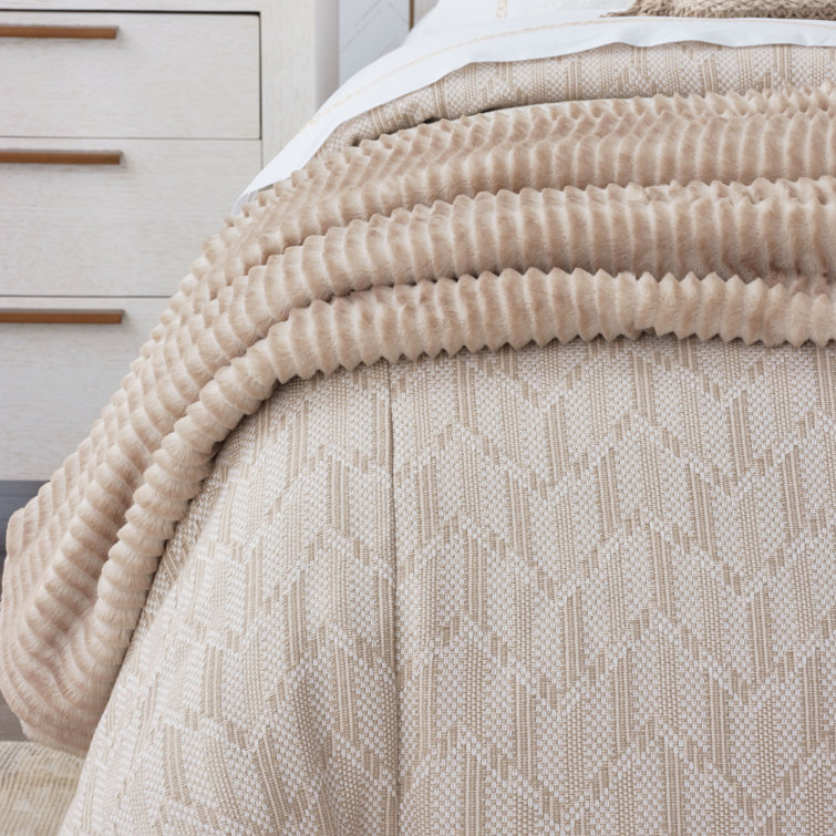 Queen Beige Cotton Blend Chevron Duvet Cover