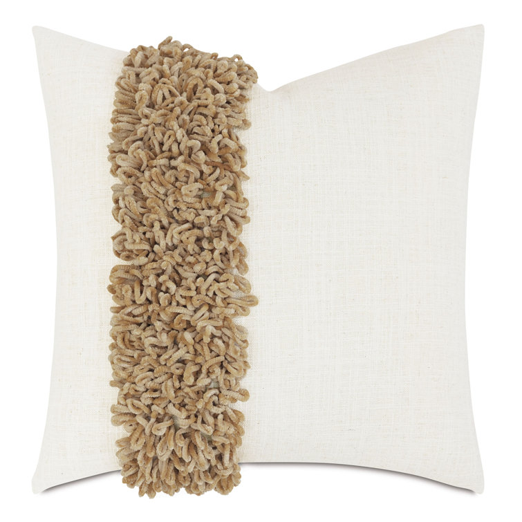 Square Beige Polyester Throw Pillow with Fringe