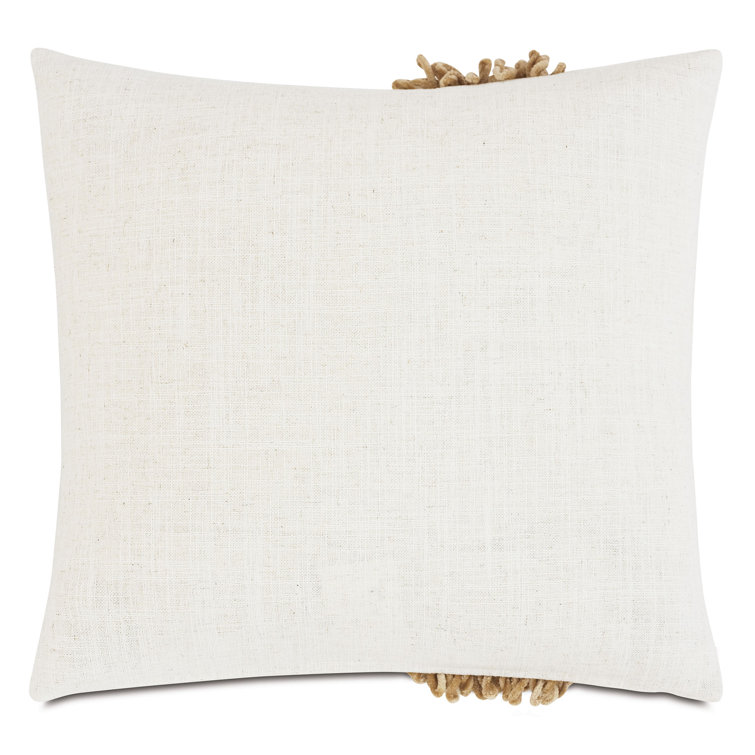 Square Beige Polyester Throw Pillow with Fringe