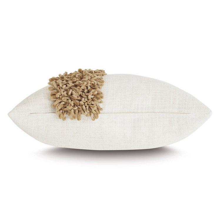 Square Beige Polyester Throw Pillow with Fringe