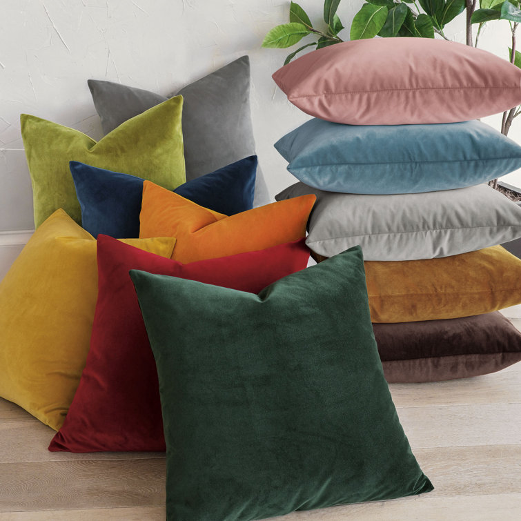 Scarlet and Mustard Reversible Square Cotton Blend Throw Pillow