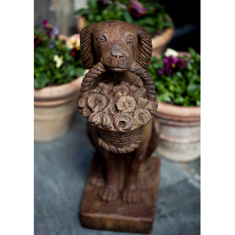 Natural Aged Stone Vintage Dog with Basket Statue