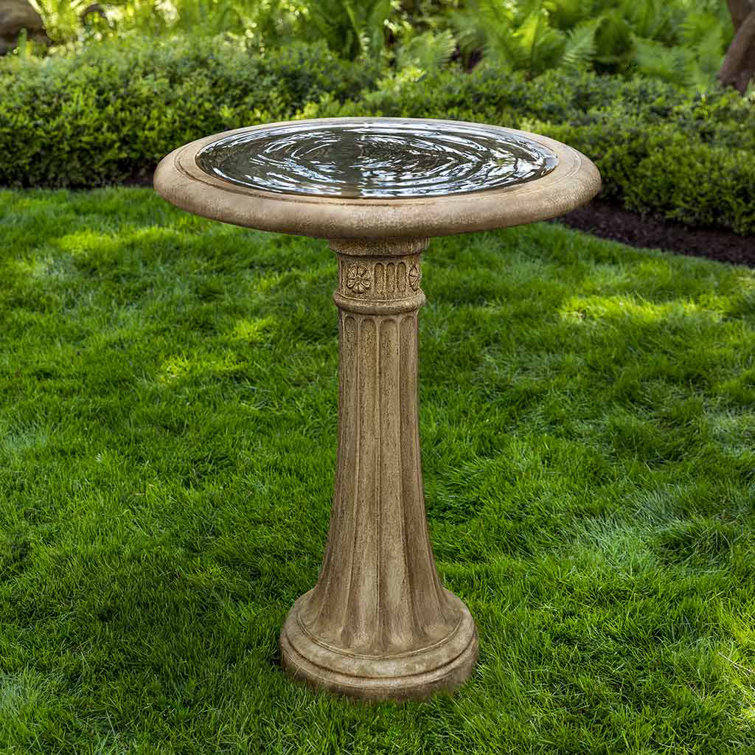 Aged Limestone Concrete Pedestal Birdbath with Stand