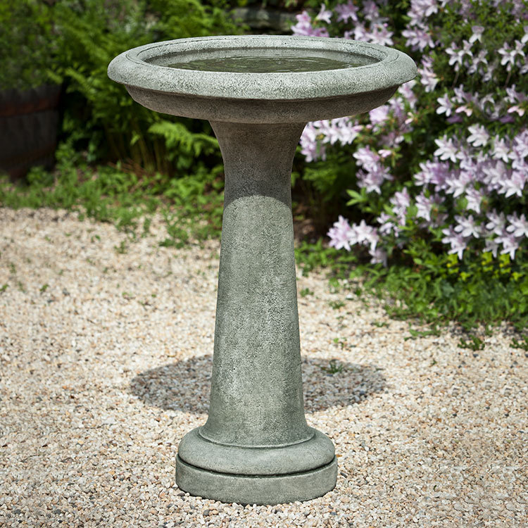 Aged Limestone Concrete Pedestal Birdbath