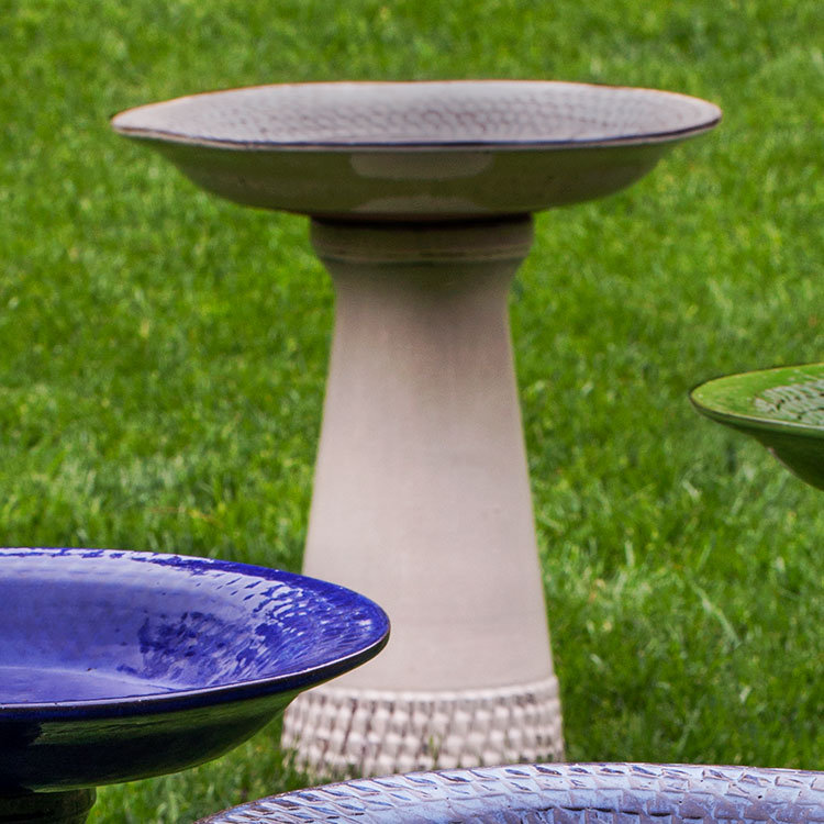 Cream Glazed Terra Cotta Birdbath with Wide Basin