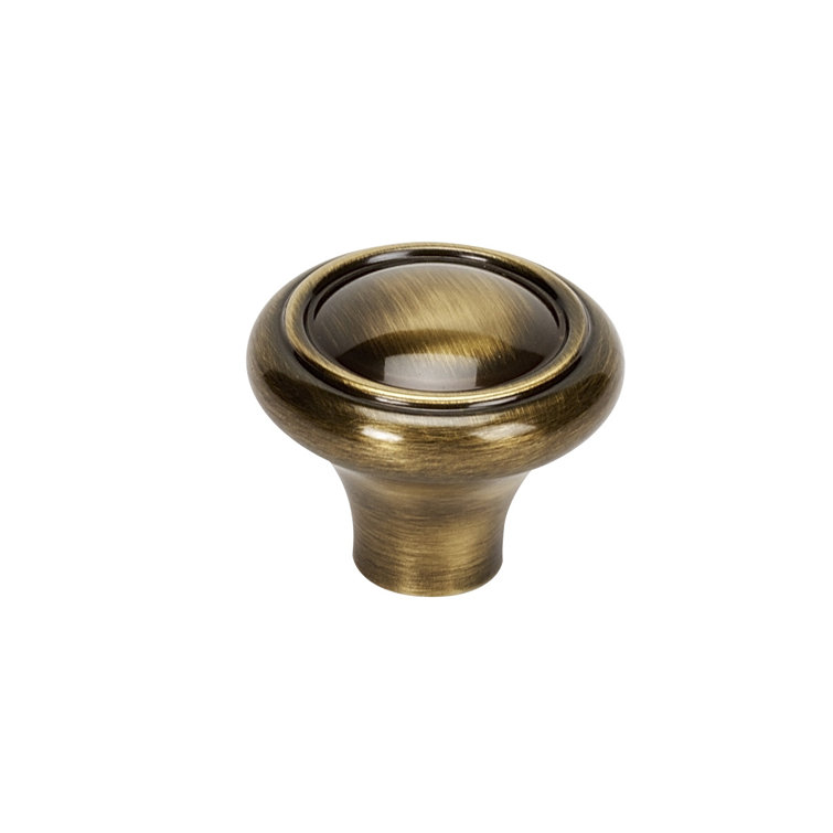 Antique English Round Brass Cabinet Knob with Mounting Hardware