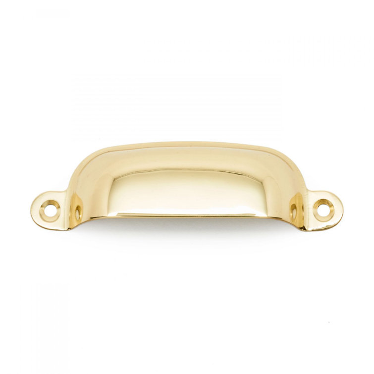 Polished Brass Modern Cup Pull with Mounting Hardware