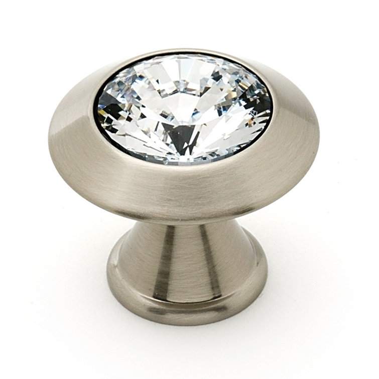 Satin Nickel Round Crystal Cabinet Knob with Mounting Hardware