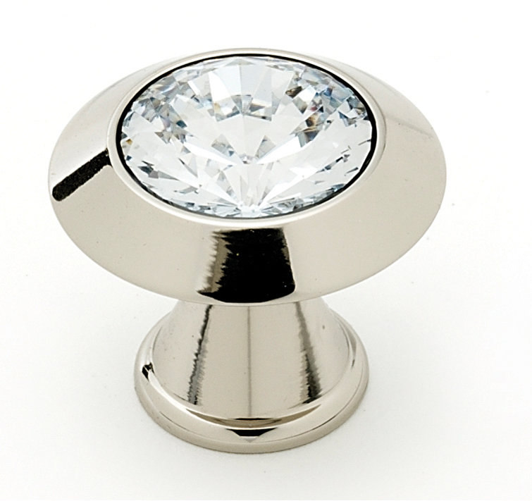 Polished Nickel Round Crystal Cabinet Knob with Mounting Hardware