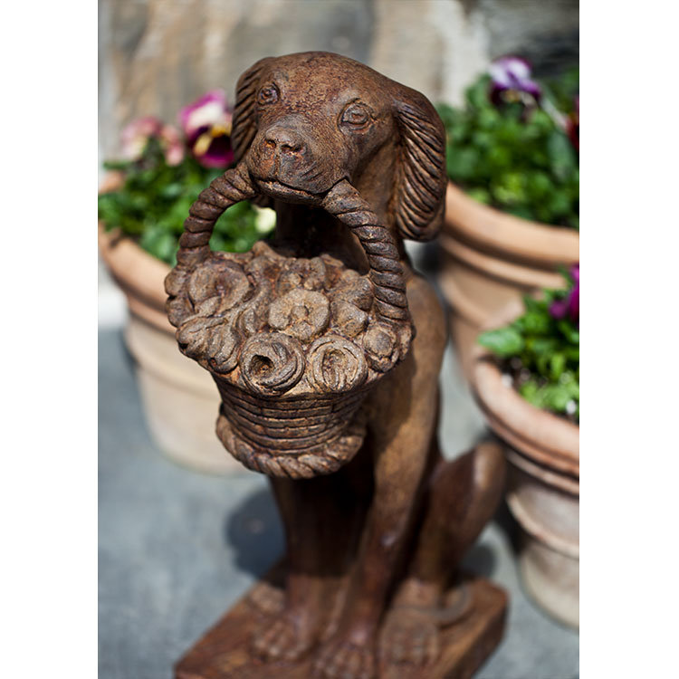 Handcrafted Copper Bronze Vintage Dog Statue with Basket
