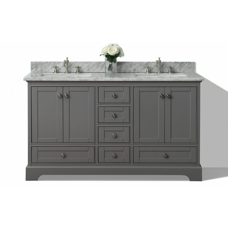 Audrey 72'' Sapphire Gray Double Bathroom Vanity with Marble Top
