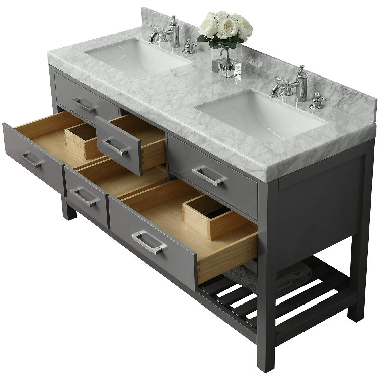Elizabeth 60'' Sapphire Gray Double Vanity with Carrara Marble Top