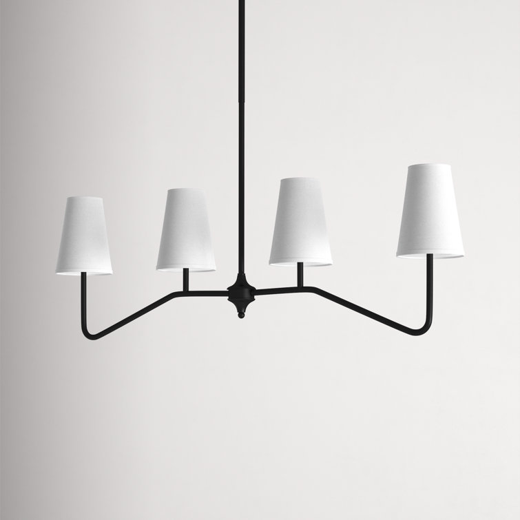 Midcentury Modern Bronze 4-Light Linear Chandelier with White Shades