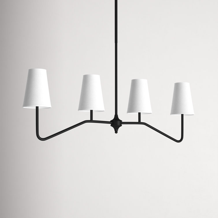 Midcentury Modern Bronze 4-Light Linear Chandelier with White Shades