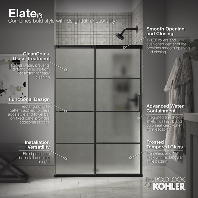 Matte Black Frameless Frosted Glass Sliding Shower Door